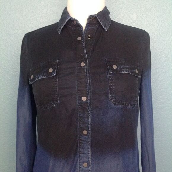 MNG Jeans Mango Waxed Chambray Ombre Top - Picture 2 of 4